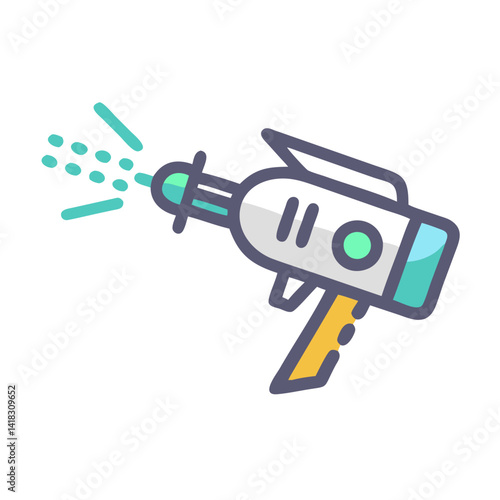 Retro Ray Gun Shooting Teal Water, Cartoon Style
