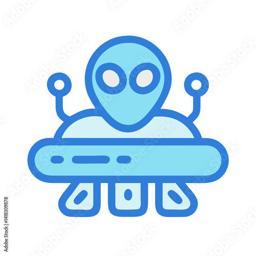 Blue Alien in Spaceship Icon Isolated on Black