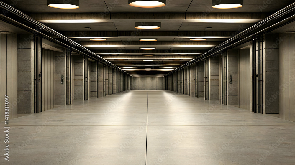 Long Concrete Underground Corridor With Lighting Long Concrete Underground Corridor With Lighting
