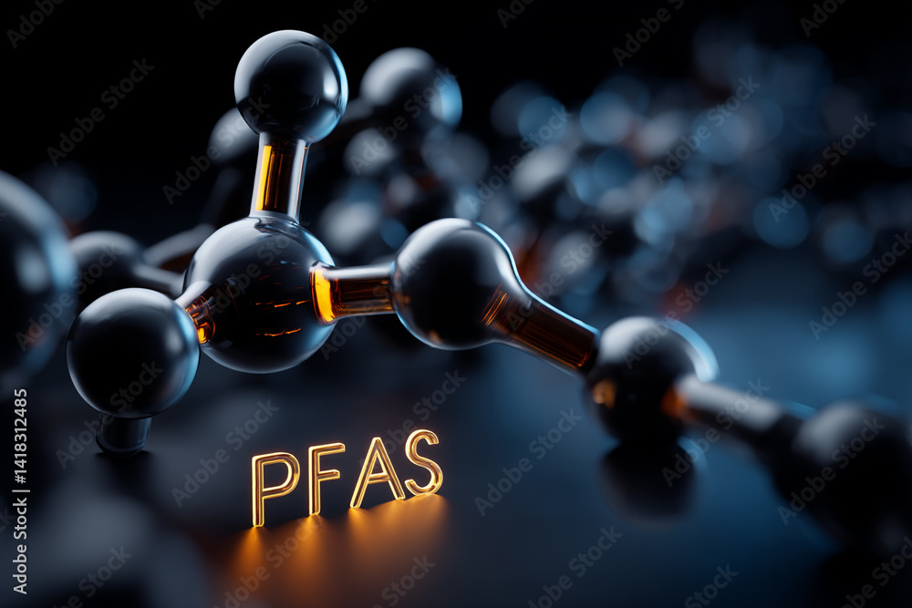 Chemical Structures Represent PFAS Compounds on a Dark Molecular Background