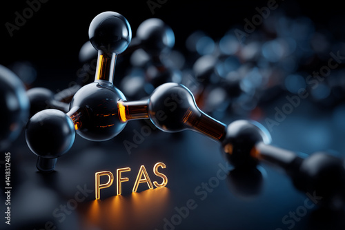 Obraz na płótnie Chemical Structures Represent PFAS Compounds on a Dark Molecular Background w salonie