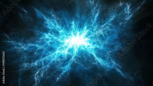 A bright burst of blue electrical energy against a dark, black background.