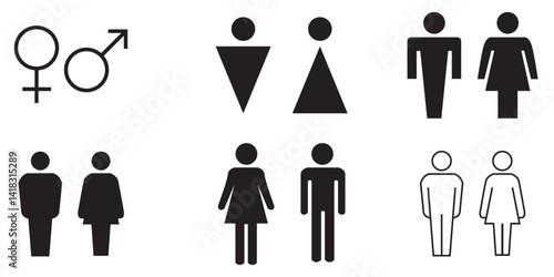 Restroom icon flat set Woman, man public toilet vector for apps or web female and male hygiene washrooms symbol ladies and gentlemen WC bathroom UI icon doorplate isolated on transparent background