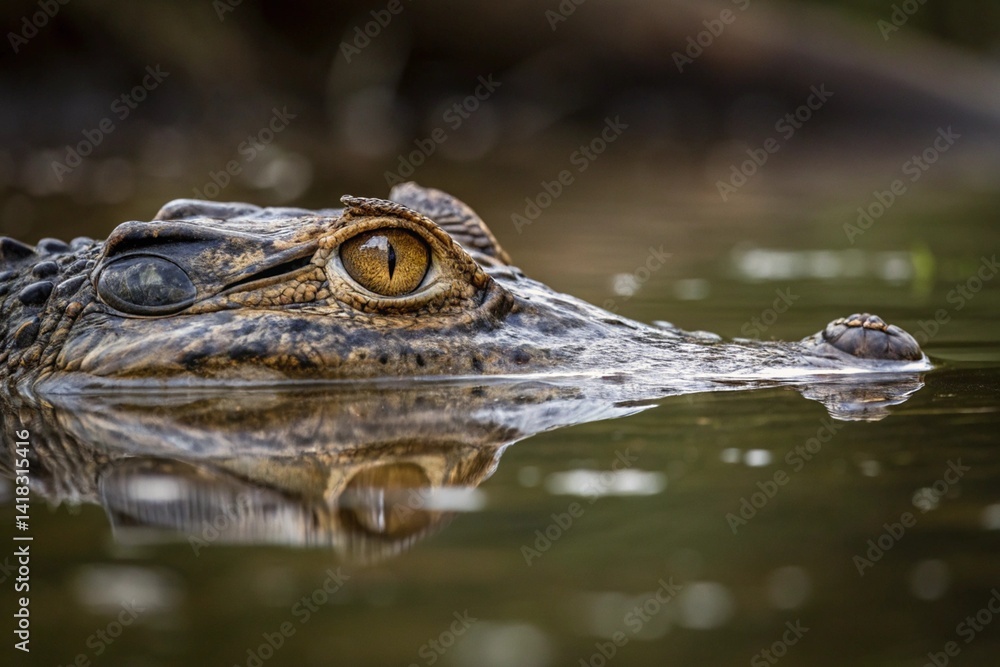 Fototapeta premium Close-Up of a Crocodile's Eye Emerging from Water