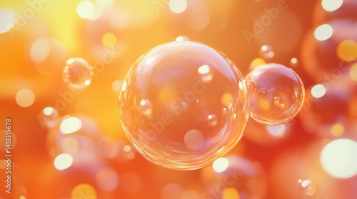 Abstract orange bubble background, bright and shiny, with blurred lights.