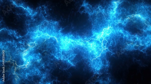 Intense blue lightning crackles across a dark sky, conveying energy & power.