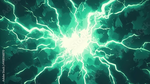 Illustration of vibrant green lightning bolts emanating from a central point.