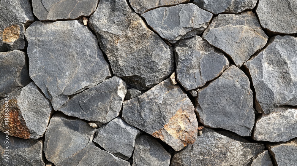 Grey stone wall composed of irregular, interlocking pieces. Grey stone wall composed of irregular, interlocking pieces.