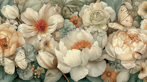 Floral vintage background with white flowers.