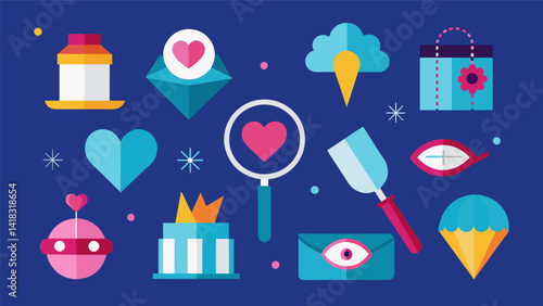 A scavenger hunt for items that represent important moments in their relationship.. Vector illustration