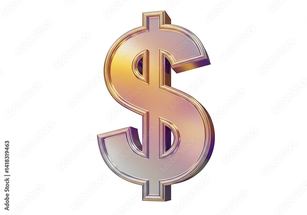 Fototapeta premium 3d Dollar sign golden metallic design on white background
