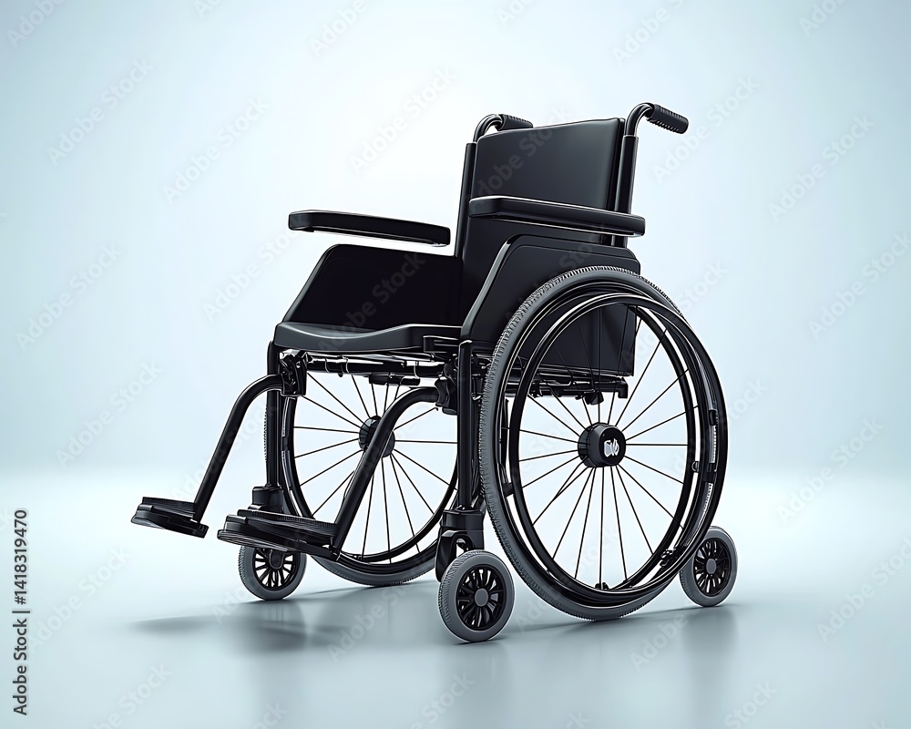 Fototapeta premium Modern black wheelchair, front view.