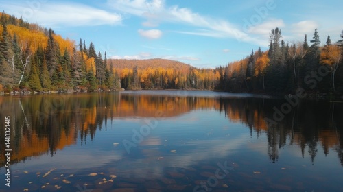 Autumn lake reflection peaceful nature landscape