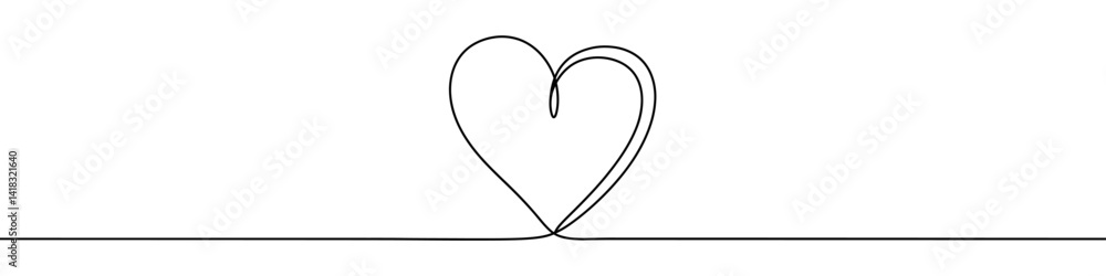 Heart icon drawn with one line. Black outline of a heart made with a single continuous line