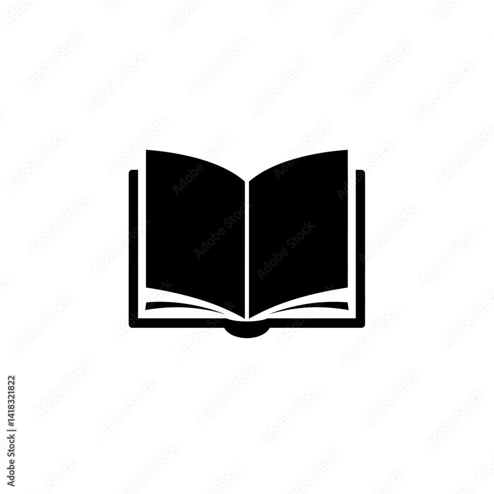 Open Book Icon in Minimalist Black Silhouette Vector Style with Visible Pages and Thick Spine on White Background Open Book Icon in Minimalist Black Silhouette Vector Style with Visible Pages and Thick Spine on White Background