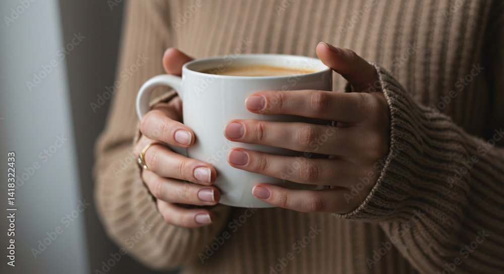 Close-Up of Hands Holding White Coffee Mug in Cozy Morning Light – Minimalist and Serene Lifestyle Moment
Close-Up of Hands Holding White Coffee Mug in Cozy Morning Light – Minimalist and Serene Lifestyle Moment