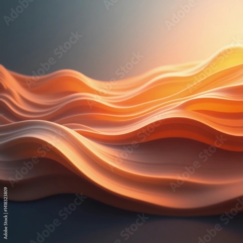 Warm tones interweave in a fluid formation, resembling gentle waves against a serene backdrop. The soft light accentuates the curves and peaks, inviting tranquility Generative AI