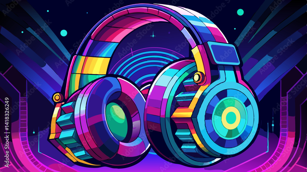 Fototapeta premium Futuristic Headphones with multicolored Neon lights