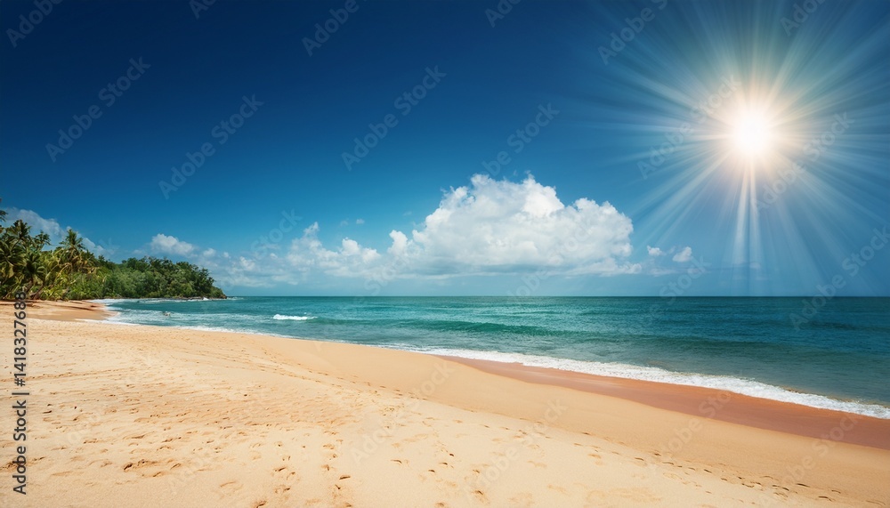 Obraz premium Beach and tropical sea with bright sun