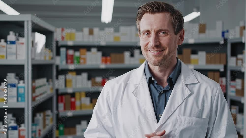 Scientist's joyful discovery in pharmacy laboratory setting Scientist's joyful discovery in pharmacy laboratory setting