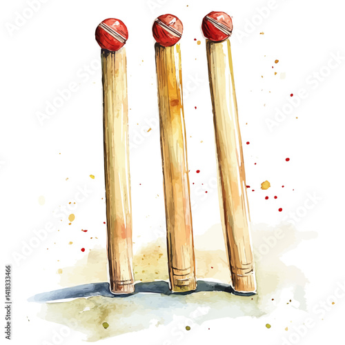 watercolor of Cricket Wicket Being Bowled, vector, isolated on a white background.