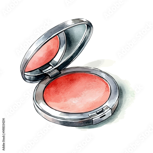 illustration of Cream Blush Compact With Mirror, watercolor vector, isolated on a white background.