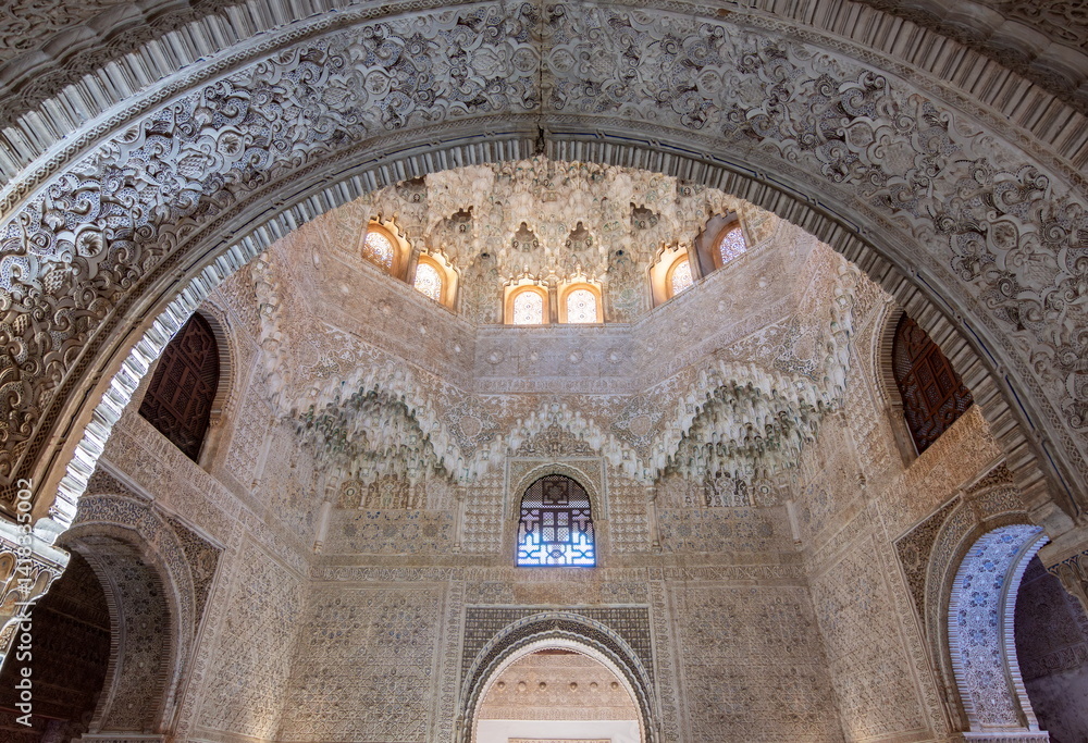 Interiors of Nasrid palace in Alhambra, Granada, Spain