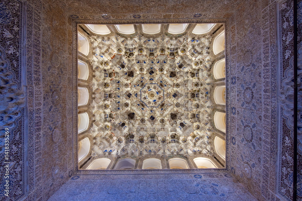 Interiors of Nasrid palace in Alhambra, Granada, Spain
