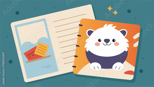 A postcard with a photograph of a e animal and a funny pun adding a lighthearted touch to a journal page full of deep reflections and personal growth.. Vector illustration