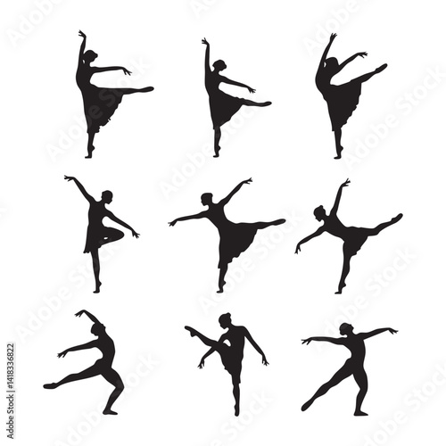 Set of dancer silhouette on white background