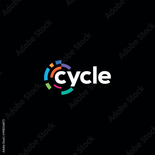 Ring and cycle text created by colored dashed lines. Vector logo