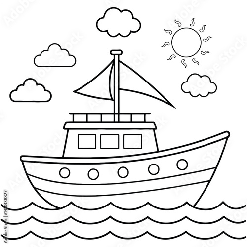Sea Boat Coloring Page for Kids