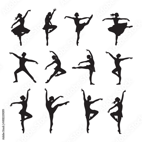 Set of dancer silhouette on white background