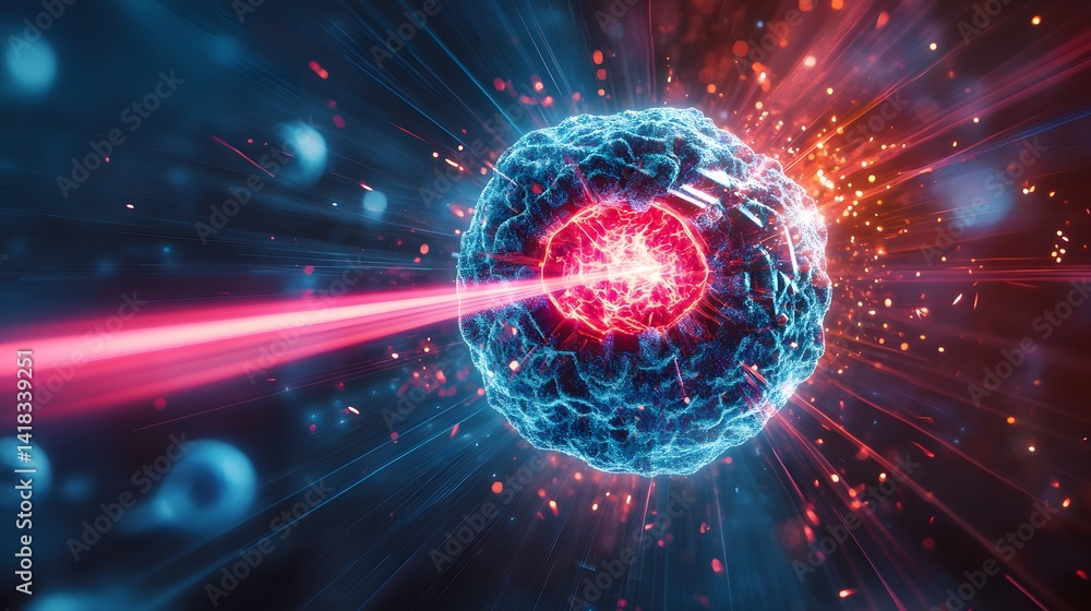 Fototapeta premium Futuristic laser technology targeting cancer cells, perfect visual for promoting advanced cancer treatment and biotech solutions 