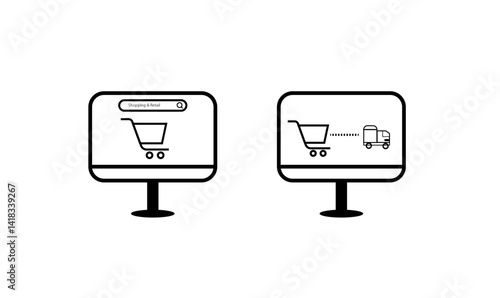 Computer E-commerce Icon Set | Online Tech Store, Shopping, Payment & Delivery Icons