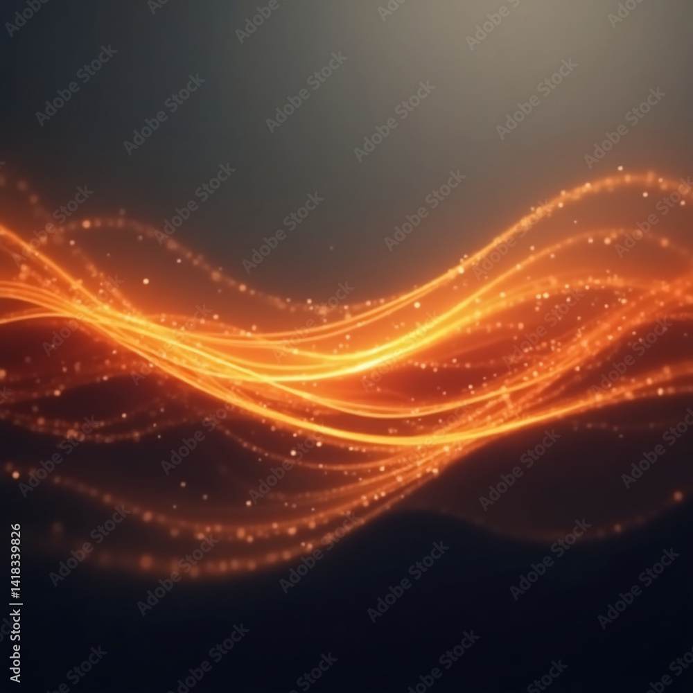 Obraz premium Soft and luminous orange waves weave gracefully across a dark backdrop, creating an enchanting atmosphere that evokes a feeling of tranquility and inspiration Generative AI