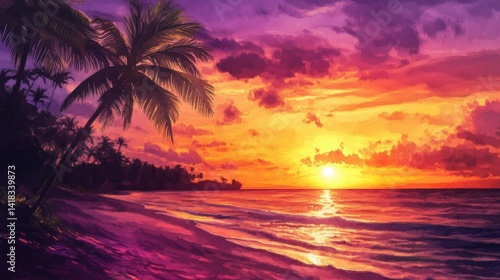 A beautiful sunset scene over a peaceful ocean shoreline
