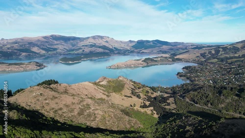 Drone View from Port Hills Overlooking Lyttelton Harbour, Christchurch, New Zealand