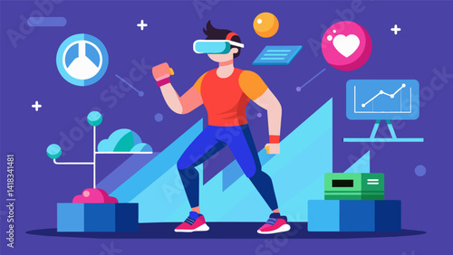 Put your physical fitness to the test with intense virtual reality challenges and see where you rank on the competitive leaderboard.. Vector illustration