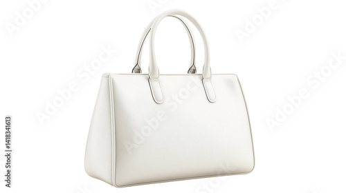 female handbag isolated on white background , transparent png , white bag 