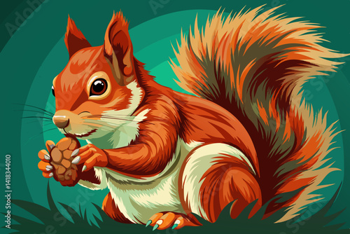 vector of Close-up of red squirrel eating nuts