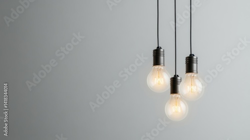 Three glowing Edison style light bulbs hanging