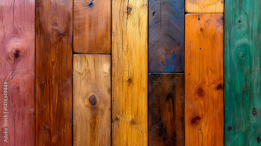 Fototapeta premium Colorful wood planks texture background vertical rustic design