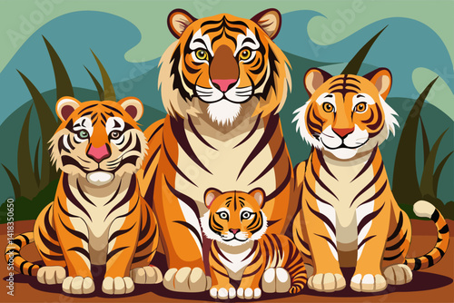 vector of Siberian tiger family