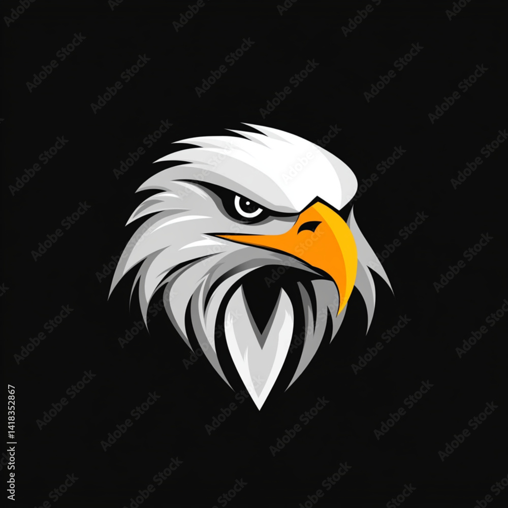 Obraz premium Illustration of a white eagle head with an orange beak on black background