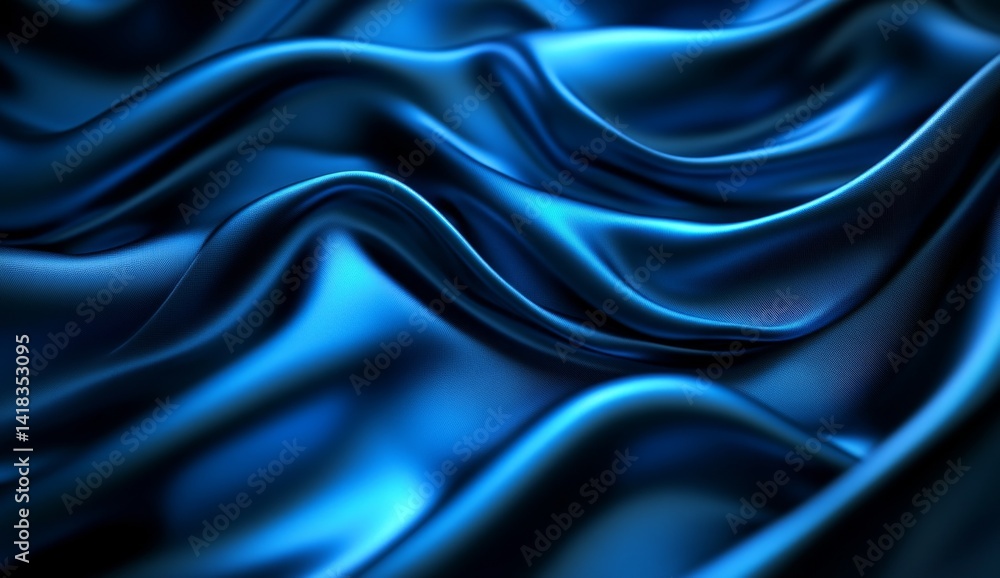 Fototapeta premium Luxurious deep blue silk fabric with elegant waves and folds.