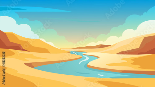 A sandy canvas is transformed into a breathtaking landscape only to be washed away by a gentle stream of water reminding us that everything in life. Vector illustration
