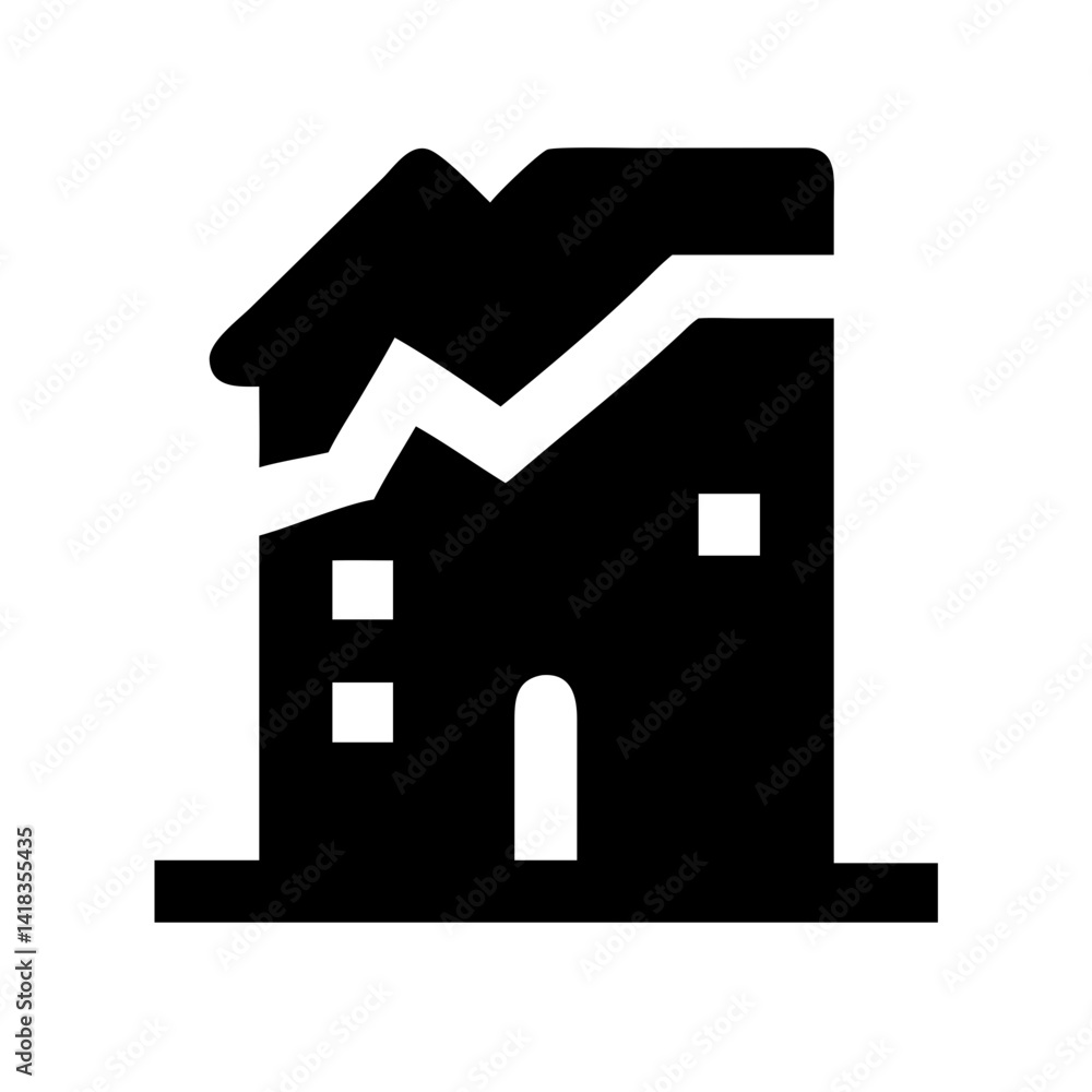 Icon of a damaged building to signify destruction or disrepair Icon of a damaged building to signify destruction or disrepair