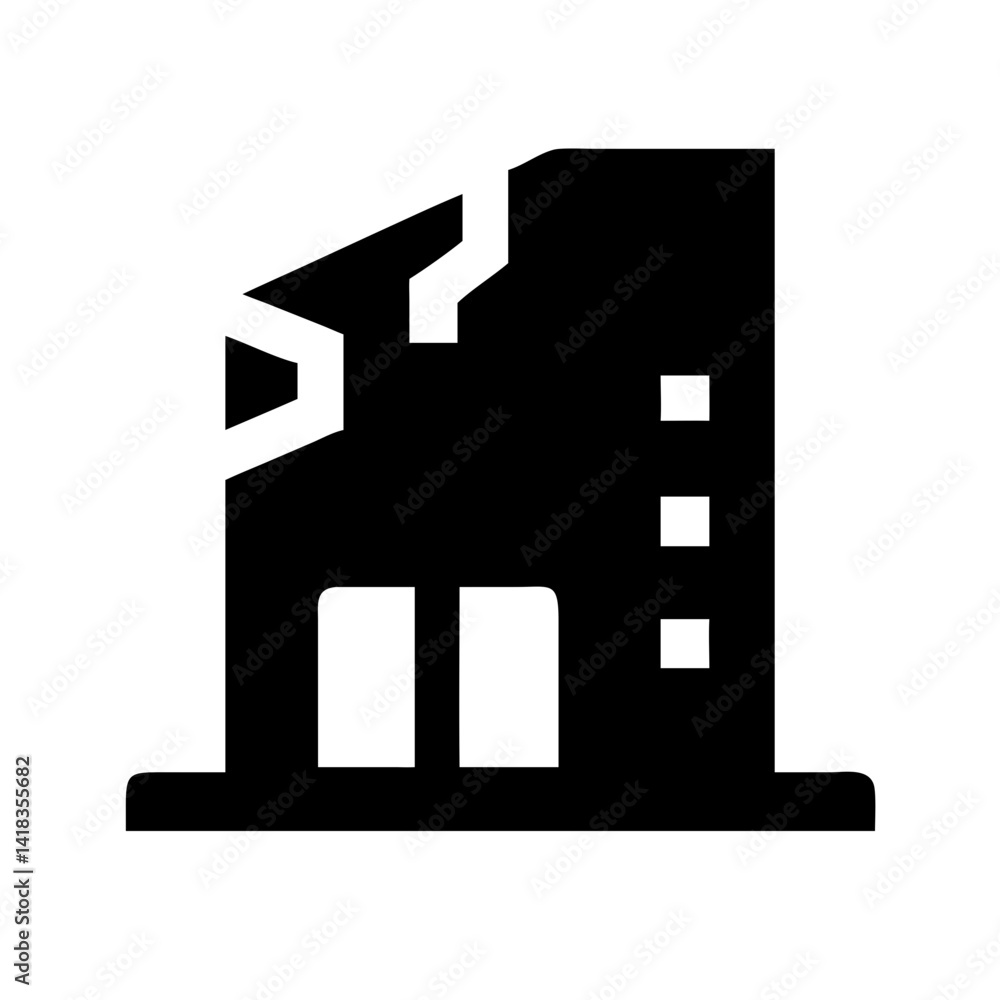Icon of a damaged building to signify destruction or disrepair Icon of a damaged building to signify destruction or disrepair