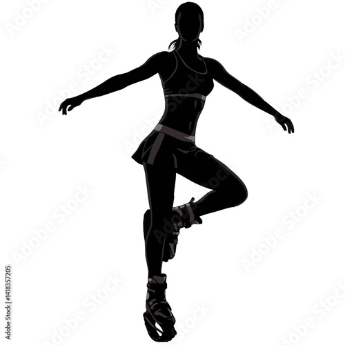 Fitness in jumping boots — Kangoo Jumps - icon with female silhouette in motion during a jumping workout.